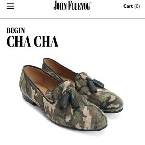 John Fluevog Cha Cha Camo suede tassel loafers $278 Size 10.5